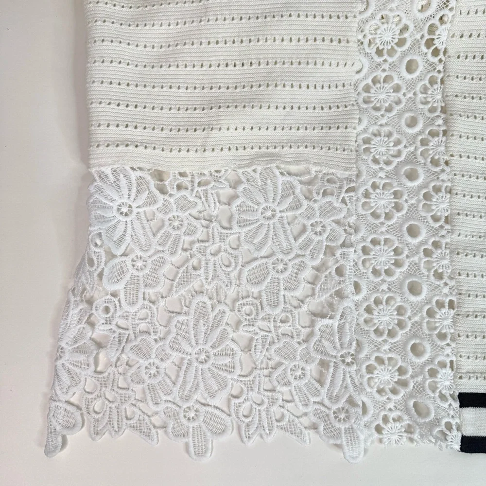 FRENCH CONNECTION Women Small Textured White Knit V-Neck Sweater Generous Sizing - Picture 10 of 16